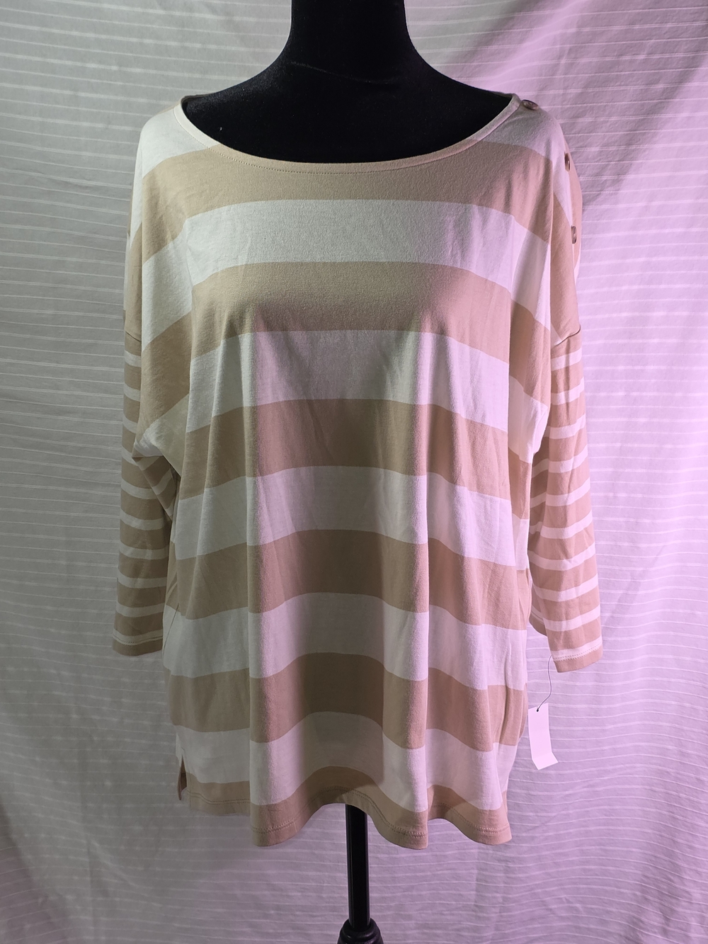 Talbots Beige and White Striped Boatneck Long Sleeve Top, 2XL NWT